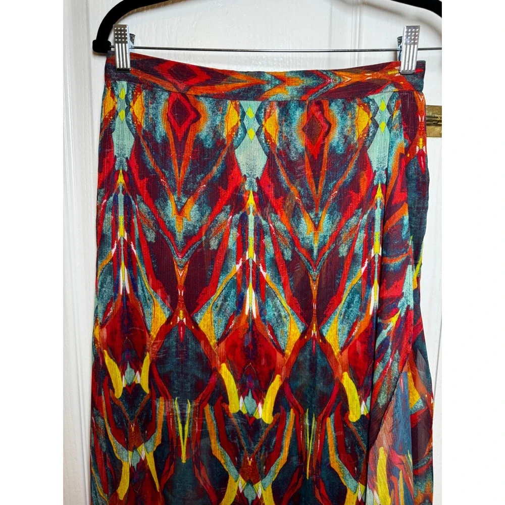 Alice + Olivia Multi Color Geometric Ikat Print Maxi Skirt